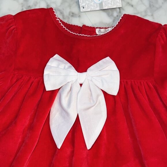 NWT KISSY KISSY RED BOW VELVET DRESS 18/24M - Picture 4 of 9
